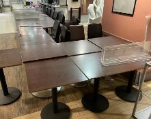 25 x Square Canteen Tables With Metal Pedestal Bases and Wooden Tops - CL670 - Ref: GEM189B -