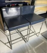 2 x Calligaris Designer Bar Stools Featuring Navy Blue Leather Seats and Chrome Bases - Size H67/