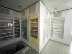 8 x Upright Retail Display Units Featuring Adjustable Glass Shelves and Advertising Poster Holders -