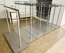 6 x Freestanding Retail Display Clothes Rails - 5 Include Glass Shelf Tops - Size H90 x W150 cms -