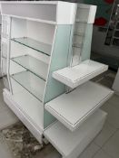 1 x Retail Display Island With Glass Shelves, Illuminated Light Boxes, Mirrors, Storage Drawer and