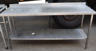 1 x Stainless Steel Prep Table With Upstand and Undershelf - Dimensions: H86 x W180 x D60 cms