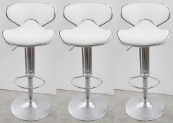 3 x Salon Saddle Seats In White And Chrome - Dimensions: W46 x D44 x H85-106cm / Seat 57-79cm  -