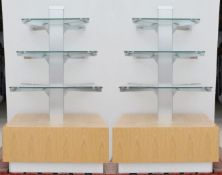 Pair Of Retail Display Units, Each With 3-Tiers Of Glass Shelving And Drawers In Base -