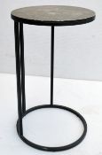 A Pair Of Elegant Circular Side Tables With Slim Metal Bases And Textured Brass Finish - Dimensions: