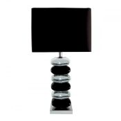 1 x Searchlight Bravo Table Lamp - Pillow Stacked Black/Chrome Base and Black Shade - Product