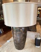 1 x Table Lamp With A Woven-style Base With A Bronze Finish, And Silk Shade