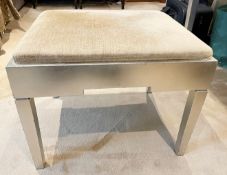 1 x Dressing Room Stool With An Upholstered Seat And Silver Painted Finish - Dimensions: 58x48x55cm