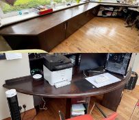 1 x Bespoke Fitted Solid Wood Office Suite With 5-Door Sideboard Storage And Semicircular Desk