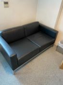 1 x Black Leather Two Seater Office Leather Chair - Dimensions: H87 X W150 X D60cm - From A
