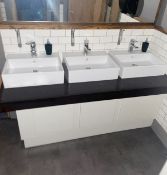 1 x Bathroom Sink Unit With Three Ceramic Countertop Sink Basins and Mixer Taps - Dimensions H120