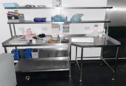 1 x Large Stainless Steel Prep Table With Upstand Surround, Undershelves and Overshelves -