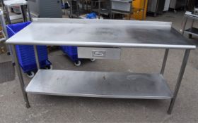 1 x Stainless Steel Kitchen Prep Table With Upstand, Undershelf and Central Drawer - Dimensions: H86