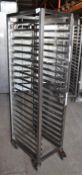 1 x Bakers 18 Tier Mobile Tray Rack - Stainless Steel With Castors - Recently Removed From Major