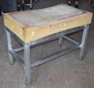 1 x Large Butchers Block Chopping Board on Fabricated Stainless Steel Stand - 16cm Thick Block -