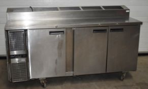 1 x Precision Three Door Countertop Refrigerator With Pizza / Salad Prep Topper and Stainless