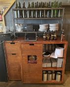 1 x Solid Wood Restaurant Supplies Cabinet With Sturdy Metal 2-Tier Shelving On Top - Dimensions: