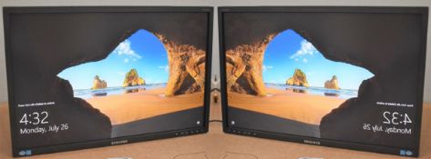 2 x Samsung 22 Inch Computer Monitors With Dual Desk Mounted Monitor Stand - Model S22E450BW -