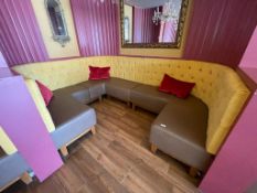 1 x Seating Booth With Yellow Studded Fabric Backs and Faux Leather Seat Pads - Approx Length 275