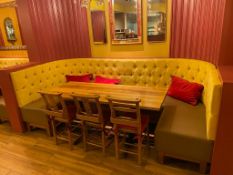 1 x Seating Booth With Yellow Studded Fabric Backs and Faux Leather Seat Pads - Approx Length 280