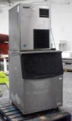 1 x Hoshizaki Upright Ice Machine - Model FM-251AFE with B501SA Storage Bin - Recently Removed