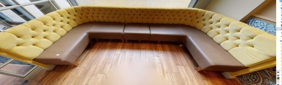 1 x Seating Booth With Yellow Studded Fabric Backs and Faux Leather Seat Pads - Approx Length 425