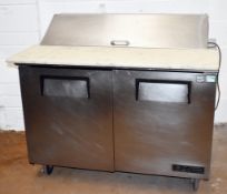 1 x True Refrigerated Two Door Food Prep Table With Pizza/Salad Topper - Model TSSU-48-12 - Original
