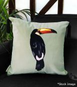 1 x CHARLOTTE JADE Velvet Designer 'Toucan' Tassel Cushion (45cm x 45cm) - Original RRP £165.00