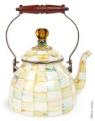 1 x MACKENZIE-CHILDS Parchment Check Enamel Tea Kettle - Dimensions: H32 x W30cm - Ref: HHW128/