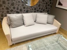2 x Wicker Swivel Chairs, Sofa With Upholstered Seats And Side Table - To Be Removed From An