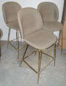 3 x Upholstered Commercial Stools In A Rich Fabric With Slender Frames In Gold - Ex-Display /