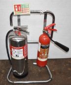 2 x Fire Extinguishers With Stand - Unused With Stand - Water/Carbon Dioxide - GCA156 WH5 -