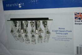 1 x Searchlight Hanna 4 Light Square Flush Ceiling Light - Chrome Finish With Clear Crystal