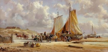 Hubert Kaplan 1940 München - Heimkehr nach dem Fischfang - Öl/Lwd. auf Holz. 40 x 25 cm. Si