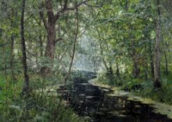 Max Hoenow 1851 Berlin - 1909 Berlin - Sommerlicher Flusslauf in Waldlandschaft - Öl/Lwd. 68