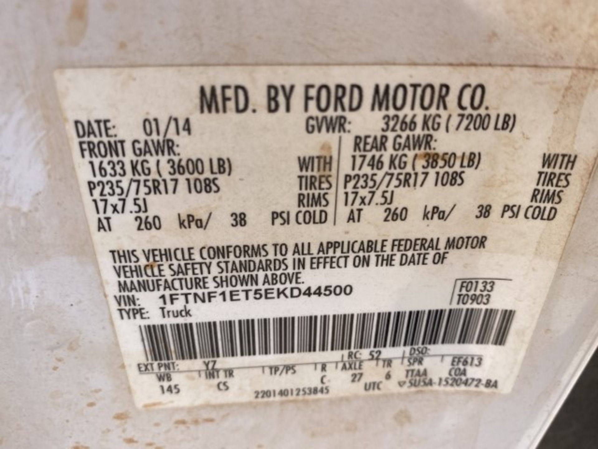 2014 Ford F-150 VIN: 1FTNF1ET5EKD44500 Odometer States: 138532 Color: White - Image 6 of 6