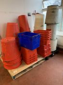 Pallet of Storage Bins and Buckets