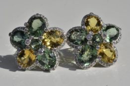 Diamond Citrine and Aventurine Earrings 18k