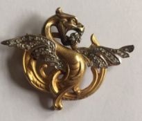 Antique Platinum Diamond 18ct Gold Griffin Brooch