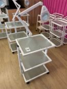 Mobile Metal Framed Glass Trolley & Magnifying Lam