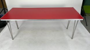 Foldable trestle table.