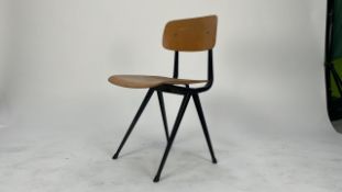 Wooden chair with metal bolts.