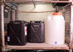 9x Plastic water jerry cans 20LTR, 2x Prominent 50LTR Plastic Tanks
