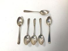 A set of six 1891 London silver coffee spoons, each with a shell bowl (combined: 57.65g)