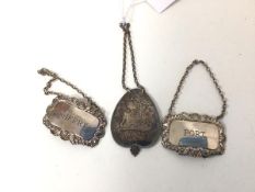 A Sheffield silver commemorative bottle label, the front inscribed 1952-1977 Whisky and The Royal