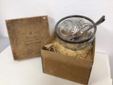 An Edwardian cut glass fruit bowl with Epns collar (13cm x 22cm), a 1904 Sheffield silver serving