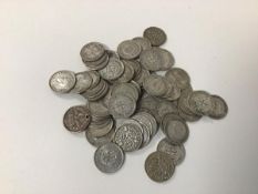 A collection of mainly 1930s and 1940s thrupences, some with holes drilled for charms (combined: