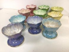 A set of ten polychrome 1930s/40s lustre ware Maling sorbet dishes, each of tulip form with two in