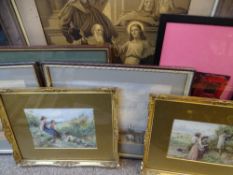 UNSIGNED PRINTS, a pair - continental scenes featuring fishermen and boatyard workers, 24 x 32cms,