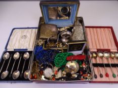 COSTUME JEWELLERY, silver cigarette case and napkin ring, lady's and gent's wristwatches and two